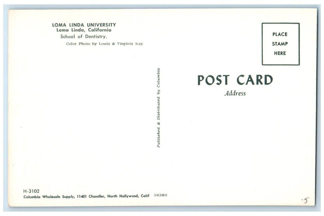 c1950 Loma Linda University School Of Dentistry Building California CA Postcard