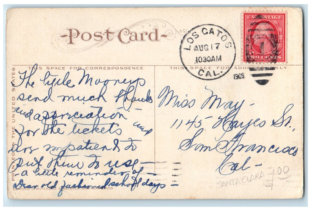 1909 Notre Dame Academy Exterior Scene Santa Clara California CA Posted Postcard