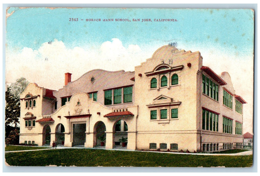 1915 Horace Mann School Exterior Scene San Jose California CA Posted Postcard