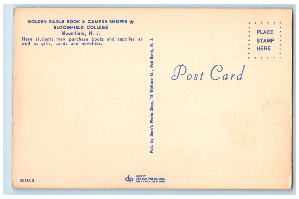 c1950 Golden Eagle Books Campus Shoppe Bloomfield College Bloomfield NJ Postcard