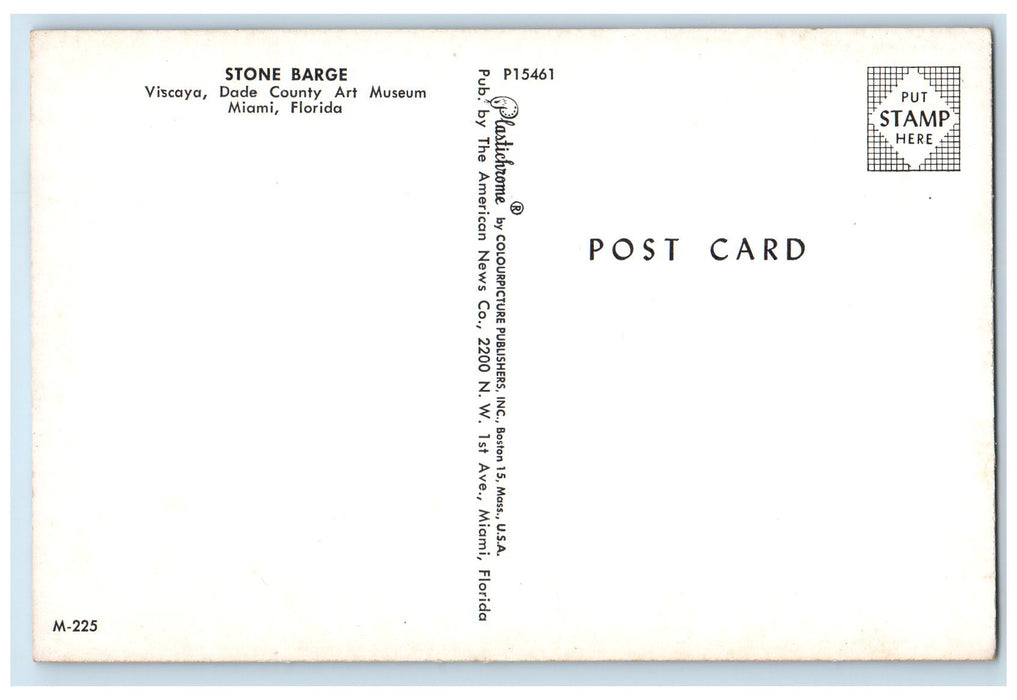 c1960s Stone Barge Viscaya Dade County Art Museum Miami Florida FL Postcard