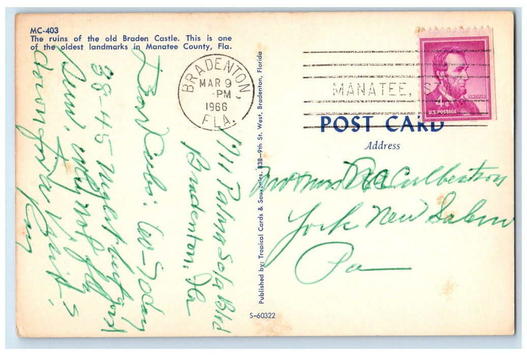 1966 Ruins Of Old Braden Castle Scene Bradenton Florida FL Posted Trees Postcard