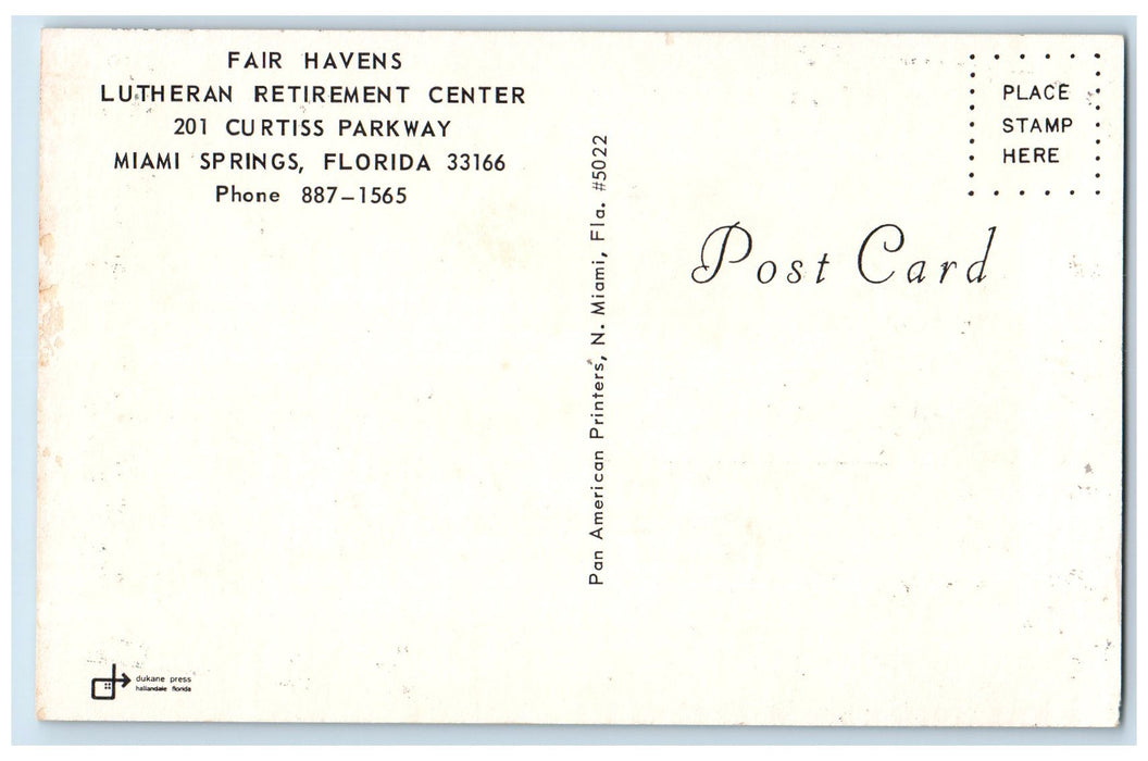 c1960s Fair Havens Lutheran Retirement Center Miami Springs Florida FL Postcard