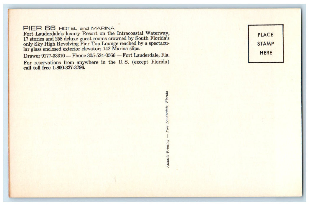 c1960s Pier 66 Hotel And Marnina Fort Lauderdale Florida FL Unposted Postcard