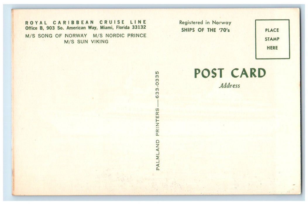 c1960s Royal Caribbean Cruise Line Scene Miami Florida FL Unposted Postcard