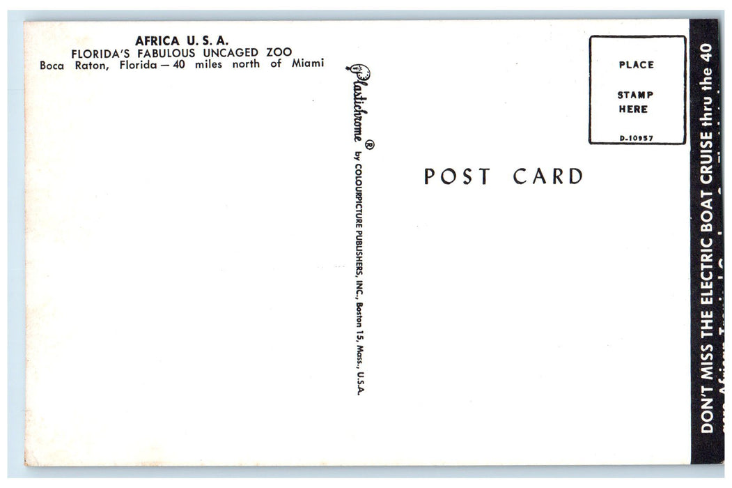 c1960s Florida's Fabulous Uncaged Zoo Boca Raton Florida FL Unposted Postcard