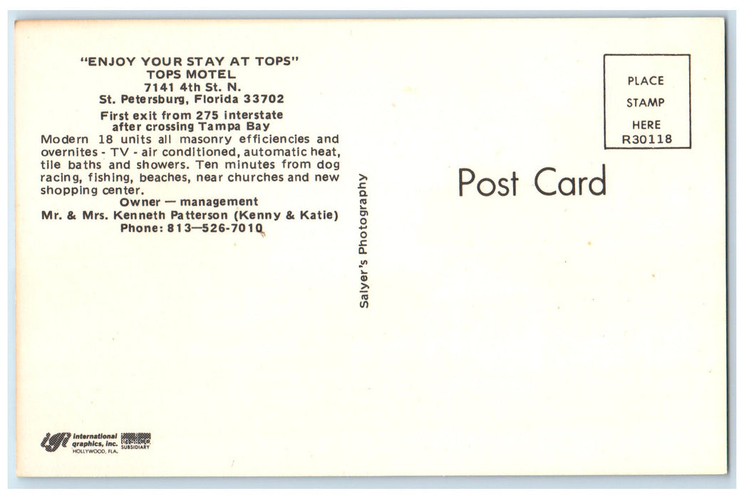c1960s Tops Motel Exterior Roadside St. Petersburg FL Unposted Trees Postcard