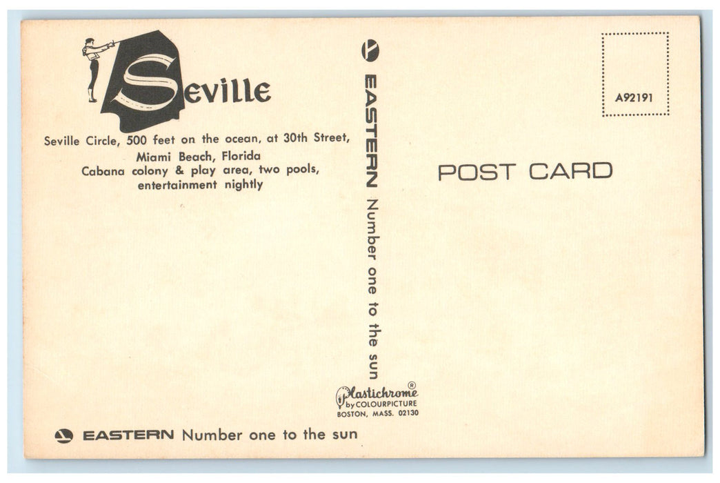 c1960s Seville Exterior Aerial View Miami Beach Florida FL Unposted Postcard