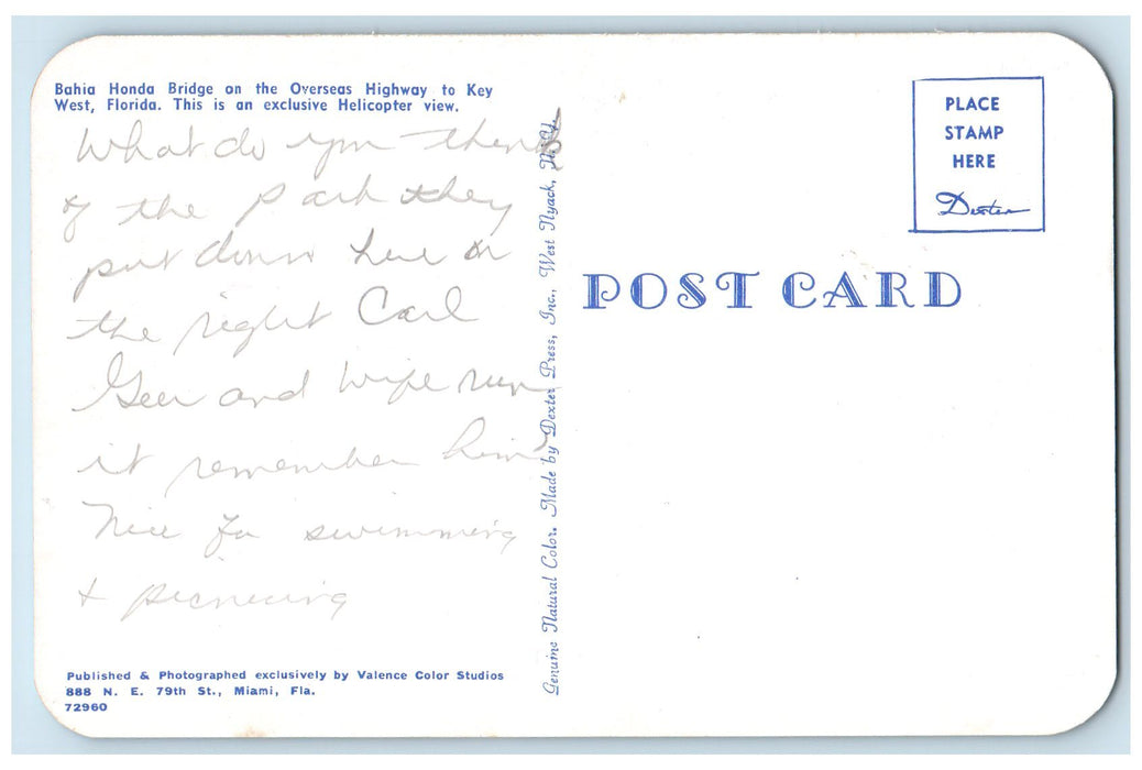 c1960s Bahia Honda Bridge Overseas Highway Key West Florida FL Unposted Postcard