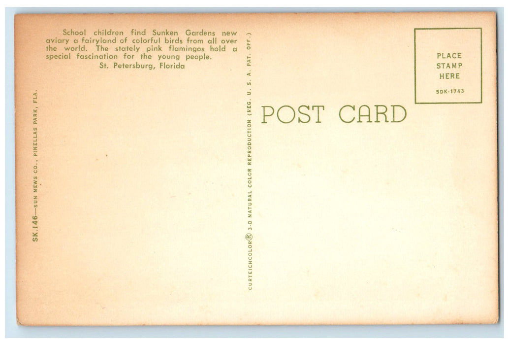 c1960s The Aviary In Sunken Gardens Children St. Petersburg Florida FL Postcard