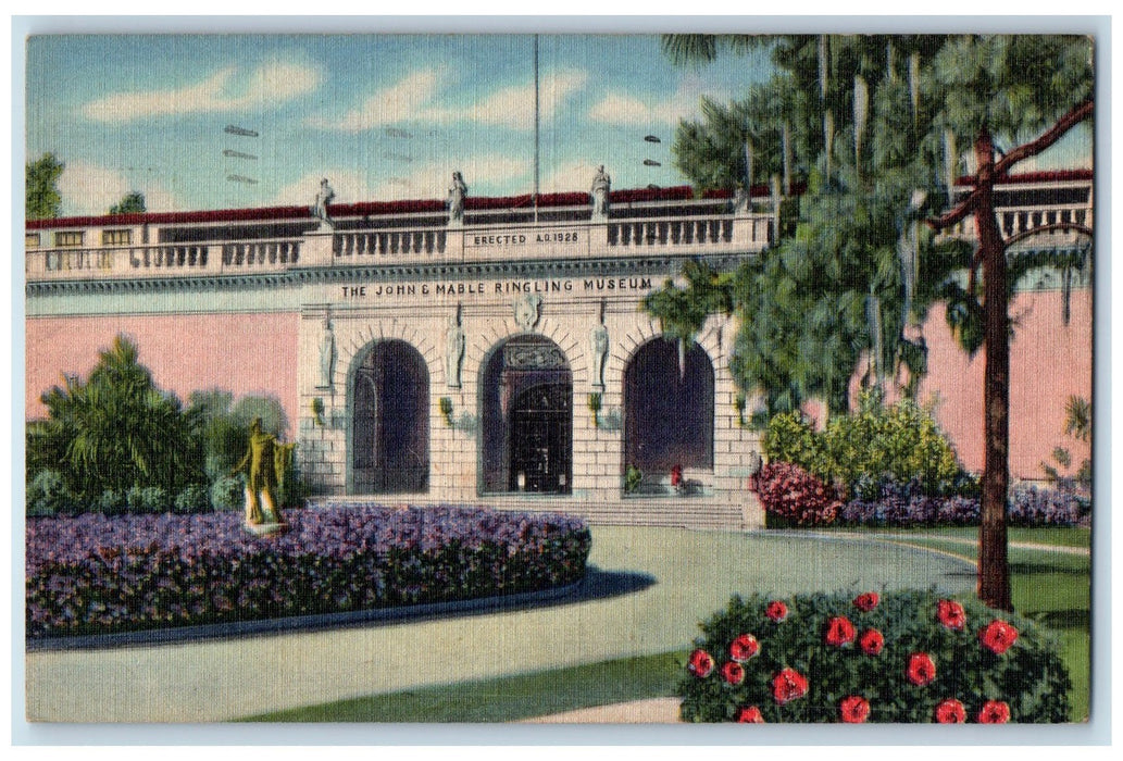 1948 Entrance To Ringling Art Museum Exterior Sarasota Florida FL Trees Postcard