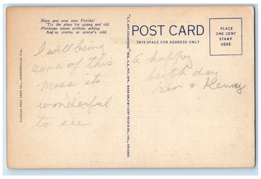 c1940s Greetings From Clermont Royal Arch Oak Florida FL Unposted Trees Postcard