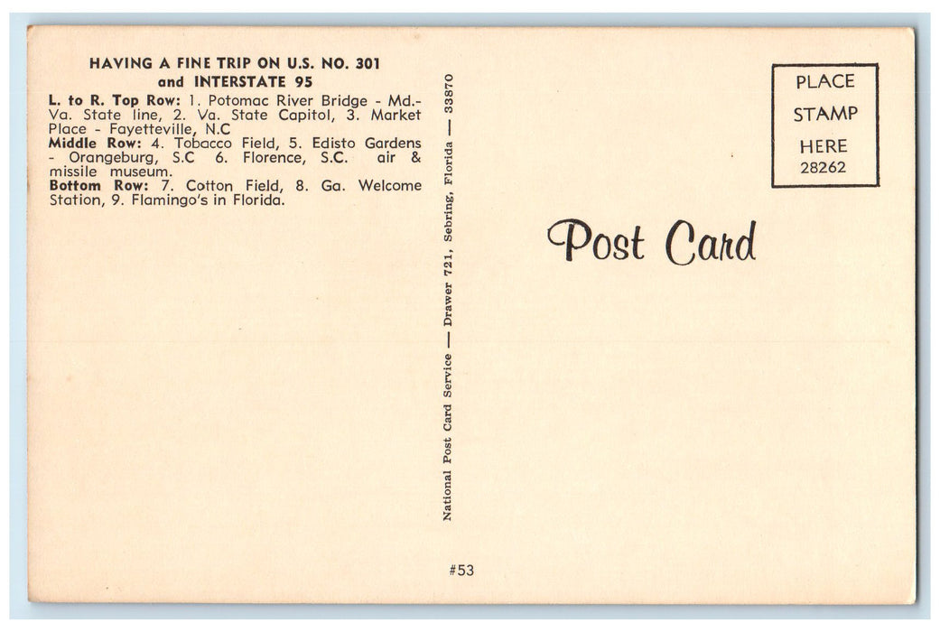 c1960s Having A Fine Trip On U.S. No. 301 And Interstate Florida FL Postcard