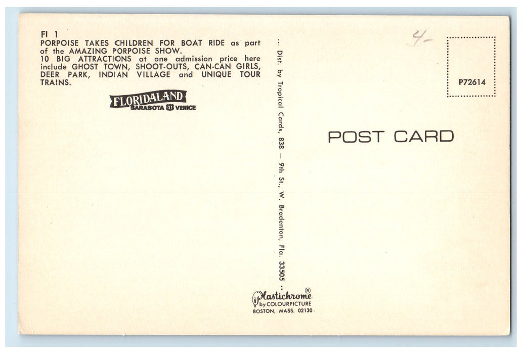 c1960s Floridaland Porpoise Takes Children For Boat Ride Sarasota FL Postcard