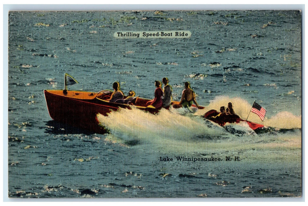 c1940s Thrilling Speed Boat Ride Lake Winnepesaukee New Hampshire NH Postcard