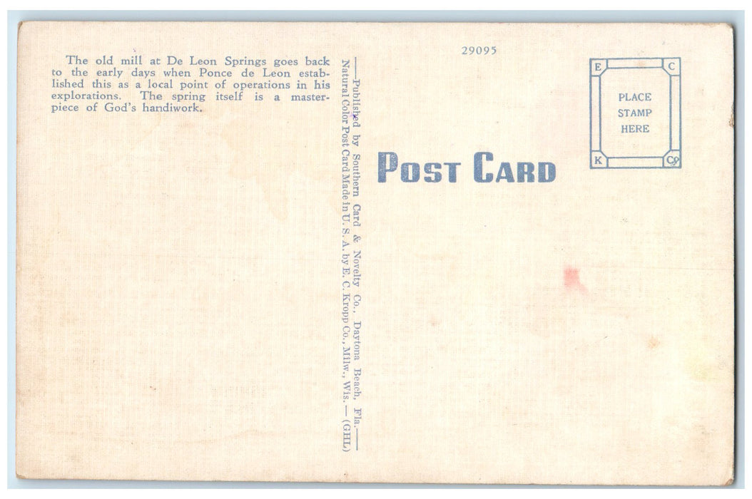 c1940s Old Mill At De Leon Springs Near De Land Florida FL Unposted Postcard