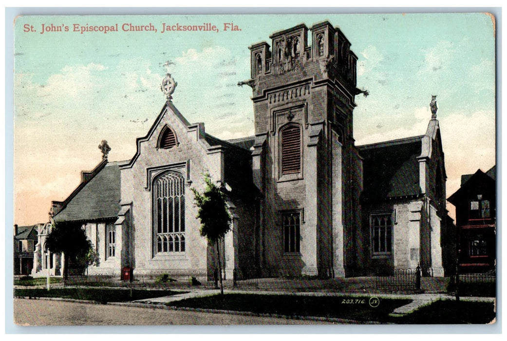 1909 St. John's Episcopal Church Exterior Scene Jacksonville Florida FL Postcard