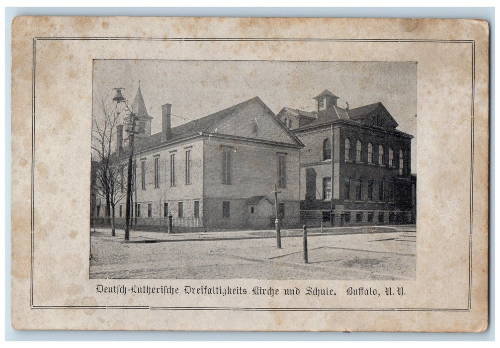 c1905s German Lutheran Church School Exterior Buffalo New York NY Trees Postcard