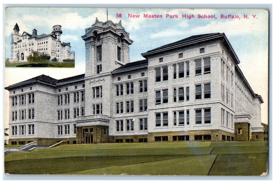 1916 New Masten Park High School Exterior Buffalo New York NY Posted Postcard