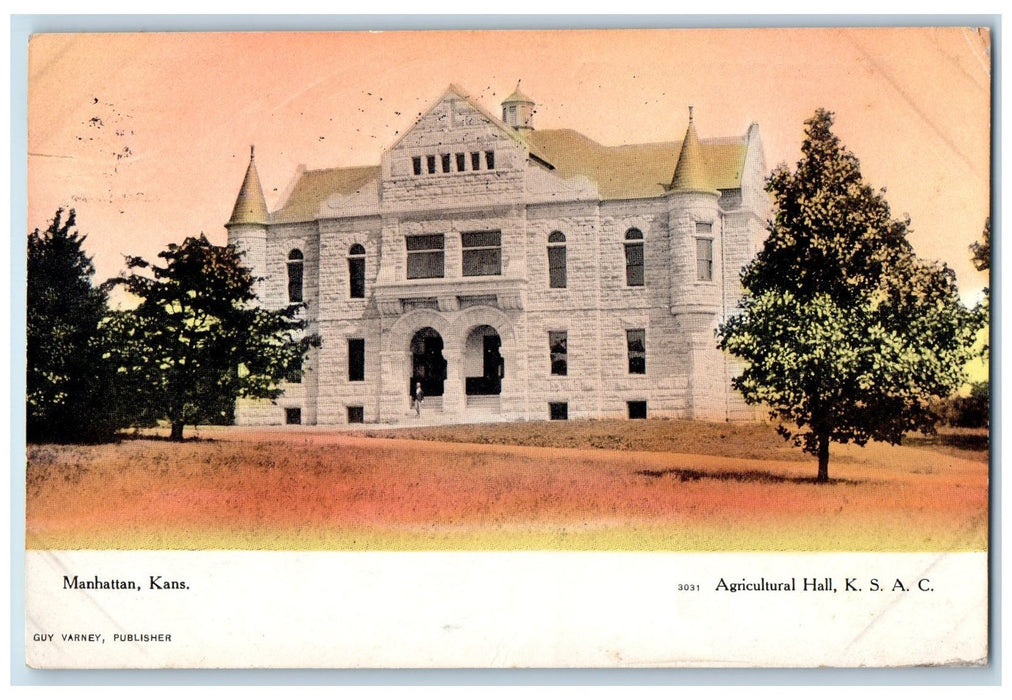 1908 Kansas State Agricultural College Exterior Manhattan KS Posted Postcard