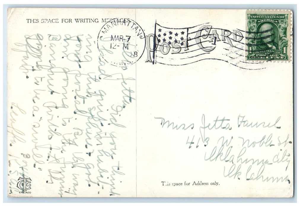 1908 Kansas State Agricultural College Exterior Manhattan KS Posted Postcard