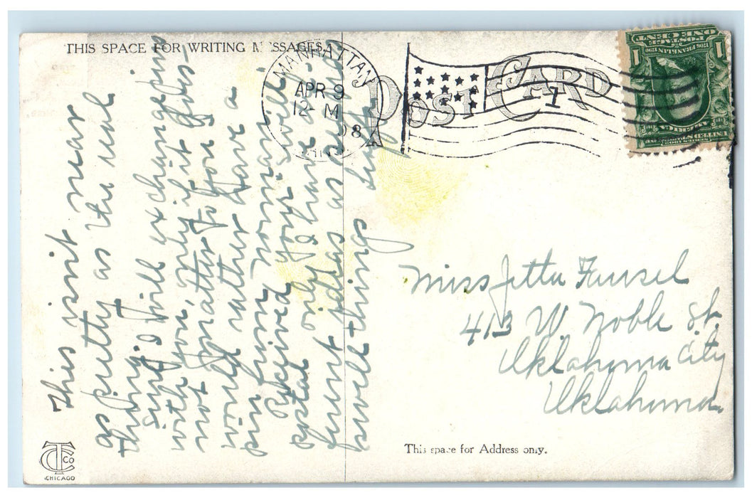 1908 Lovers Lane Kansas State Agricultural College Manhattan KS Posted Postcard