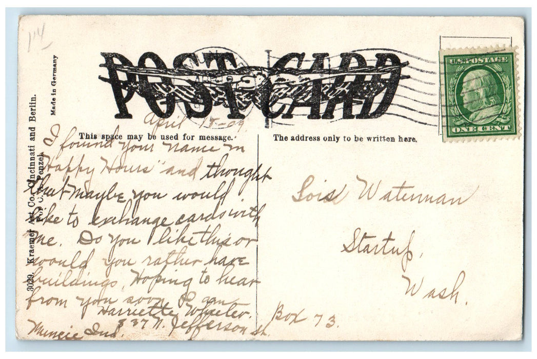 1909 A View On The River Near McCulloch Park Muncie Indiana IN Vintage Postcard
