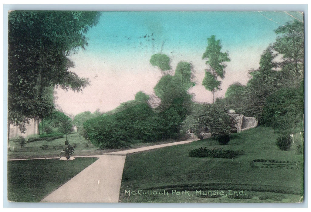 1909 McCulloch Park Trees Scene Muncie Indiana IN Posted Vintage Postcard