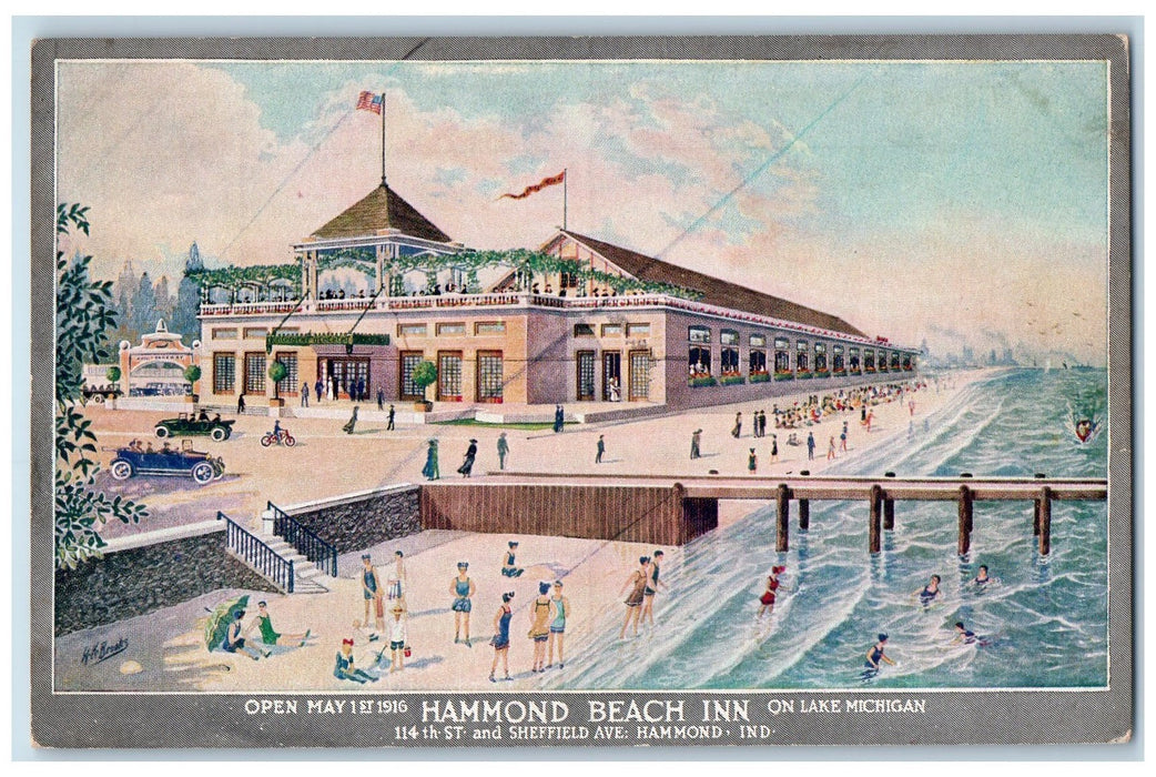 c1940's Hammond Beach Lake Michigan Hammond Indiana IN Unposted Bathing Postcard