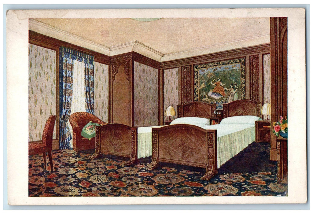 c1940s M.S. Asama Maru Red-Room Suite De Luxe Steamer Japanese Liner Postcard