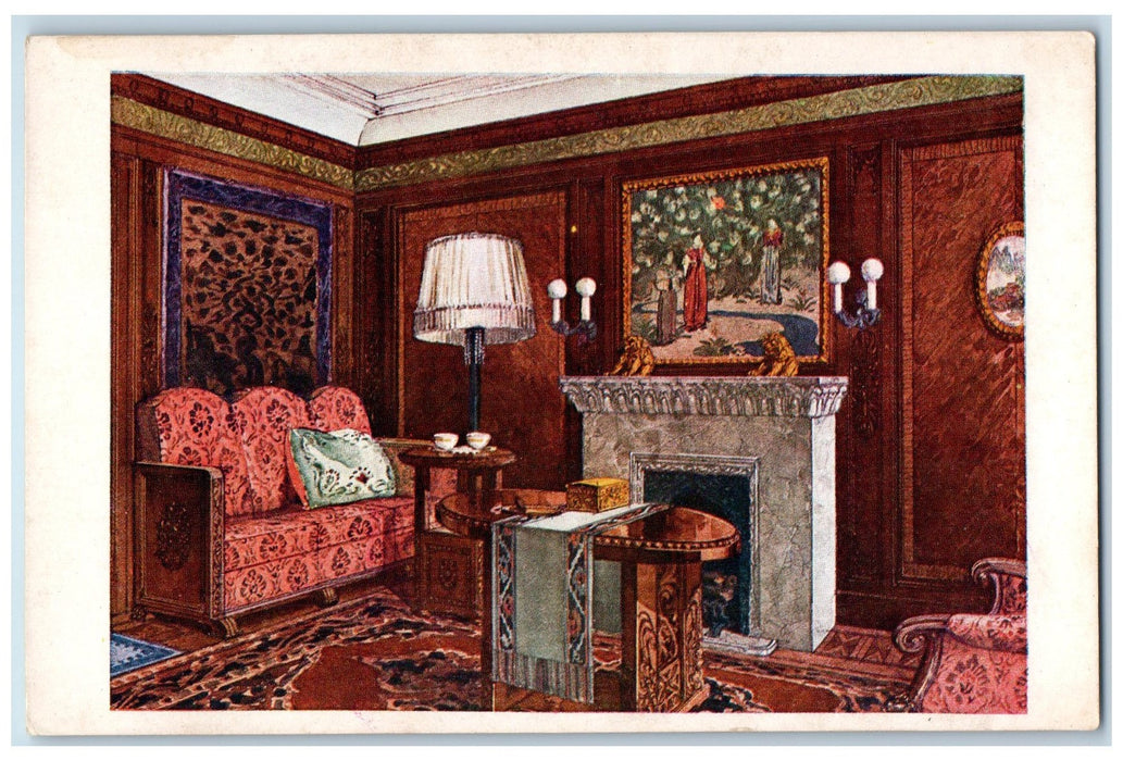 c1940s M.S. Asama Maru Sitting-Room Interior Steamer Japanese Liner Postcard