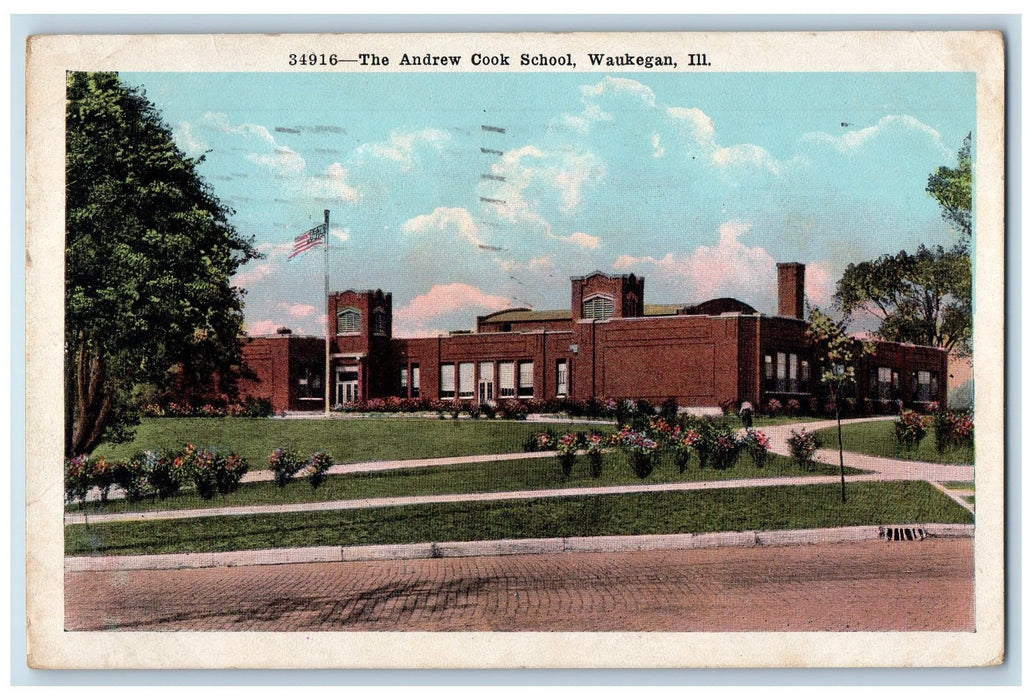 1921 The Andrew Cook School Scene Wankegan Illinois IL Posted Vintage Postcard