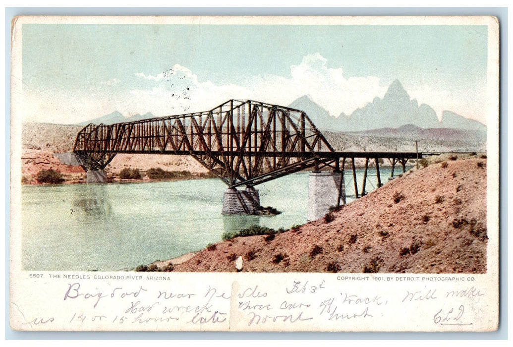 c1905 Needles Truss Bridge Railroad Colorado River Arizona AZ Posted Postcard