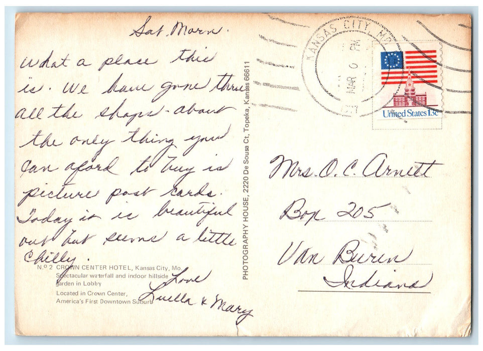 1977 Crown Center Hotel  Falls Women Scene Kansas City MO Posted Trees Postcard