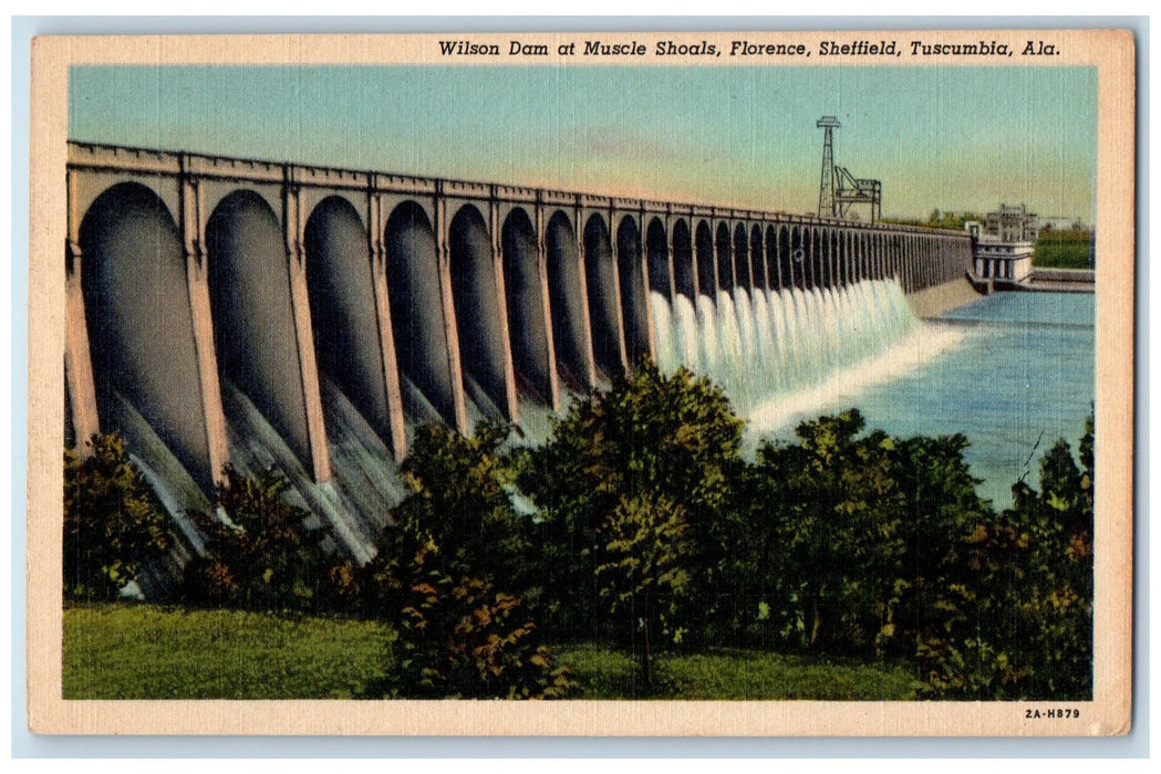 c1940 Wilson Dam Muscle Shoals Florence Sheffield Tuscumbia Alabama AL Postcard