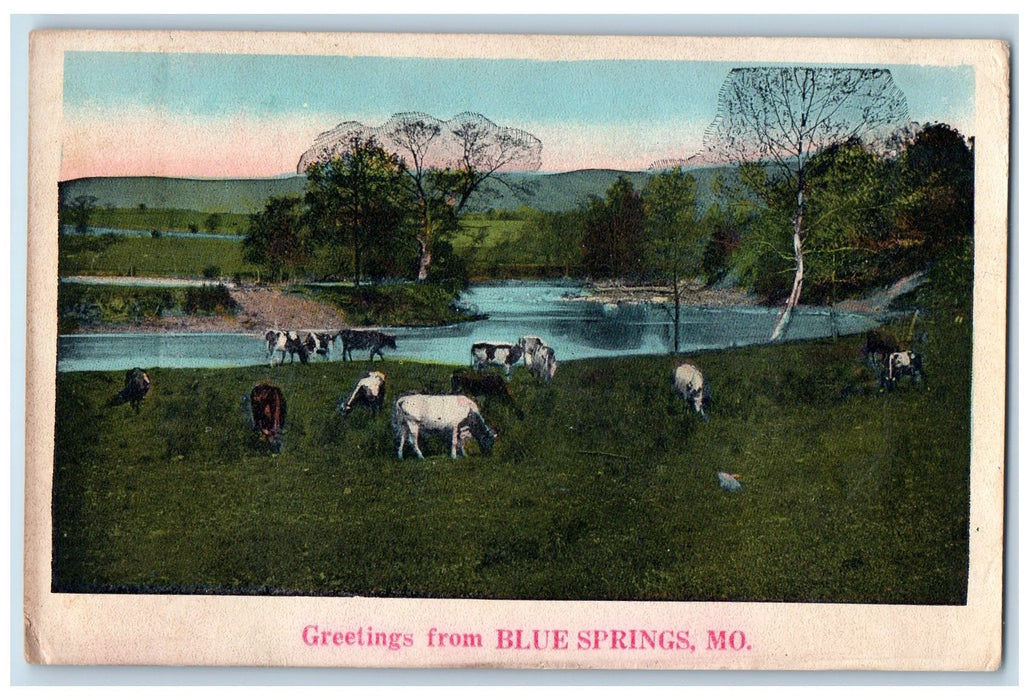 c1920s Greetings From Blue Springs Cows Missouri MO Unposted Vintage Postcard