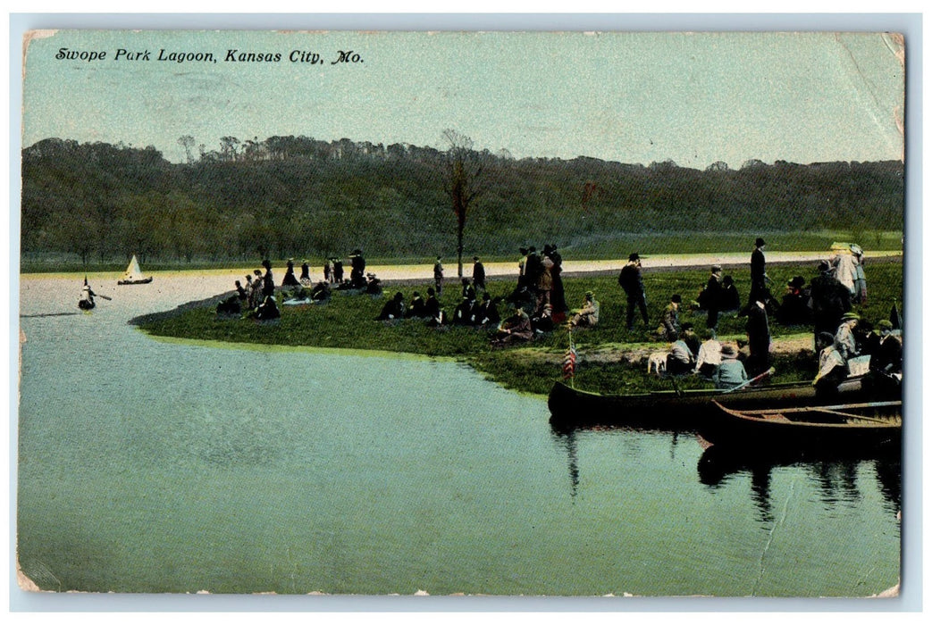 1911 Swope Park Lagoon Canoeing Scene Kansas City Missouri MO Posted Postcard