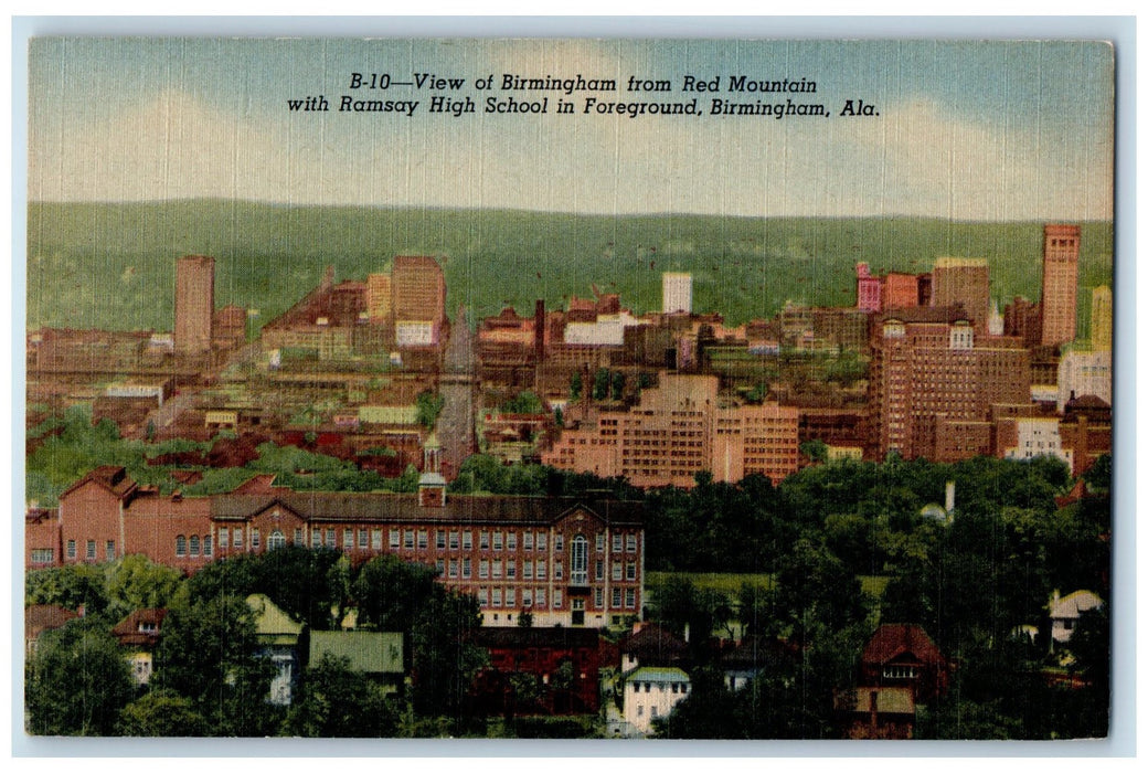 c1940's Birmingham From Red Mountain Ramsay High School Buildings AL Postcard
