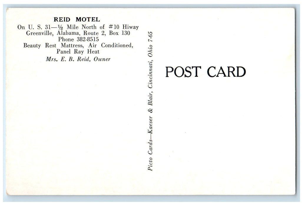 c1920's Reid Motel Restaurant Cottages Groves Greenville Alabama AL Postcard