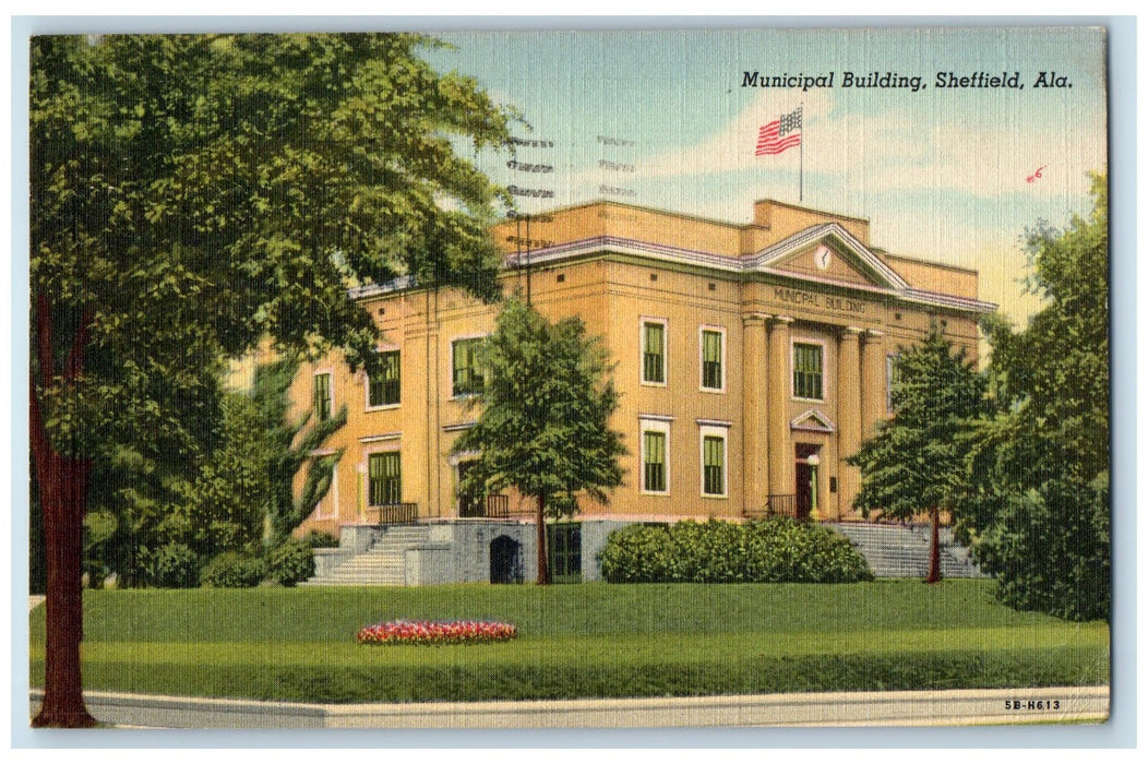 1949 Municipal Building Stairs Entrance Grounds Sheffield Alabama AL Postcard