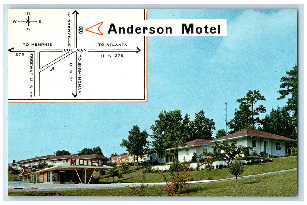 c1950's Anderson Motel Building Restaurant Entrance Cullman Alabama AL Postcard