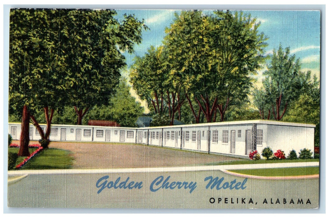 c1940's Golden Cherry Motel Restaurant Cottages Tree Opelika Alabama AL Postcard