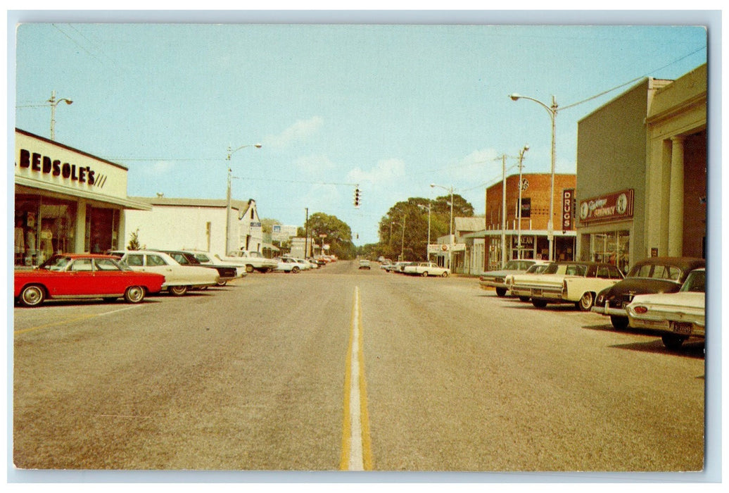 c1950's Main Street View Classic Cars Establishment Fairhope Alabama AL Postcard