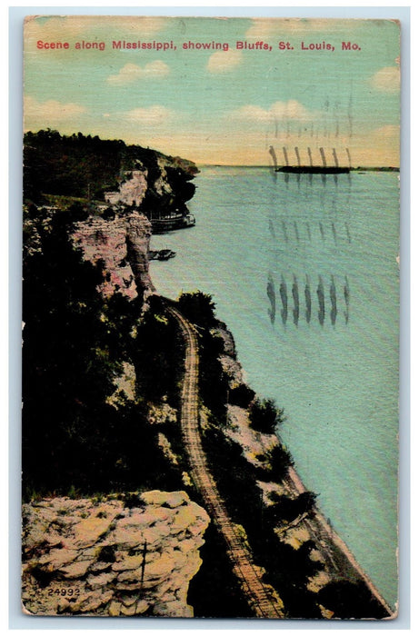 1911 Scene Along Mississippi Showing Bluffs St. Louis Missouri MO Rocks Postcard