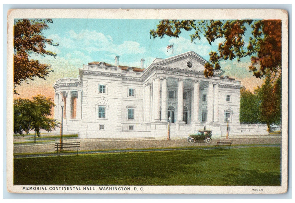 c1920's Memorial Continental Hall Building Classic Car Washington DC Postcard