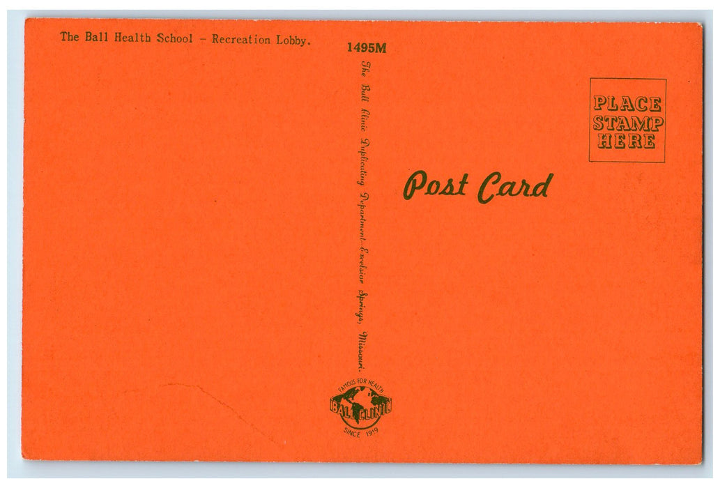 c1960's The Ball Health School Recreation Lobby Excelsior Springs MO Postcard