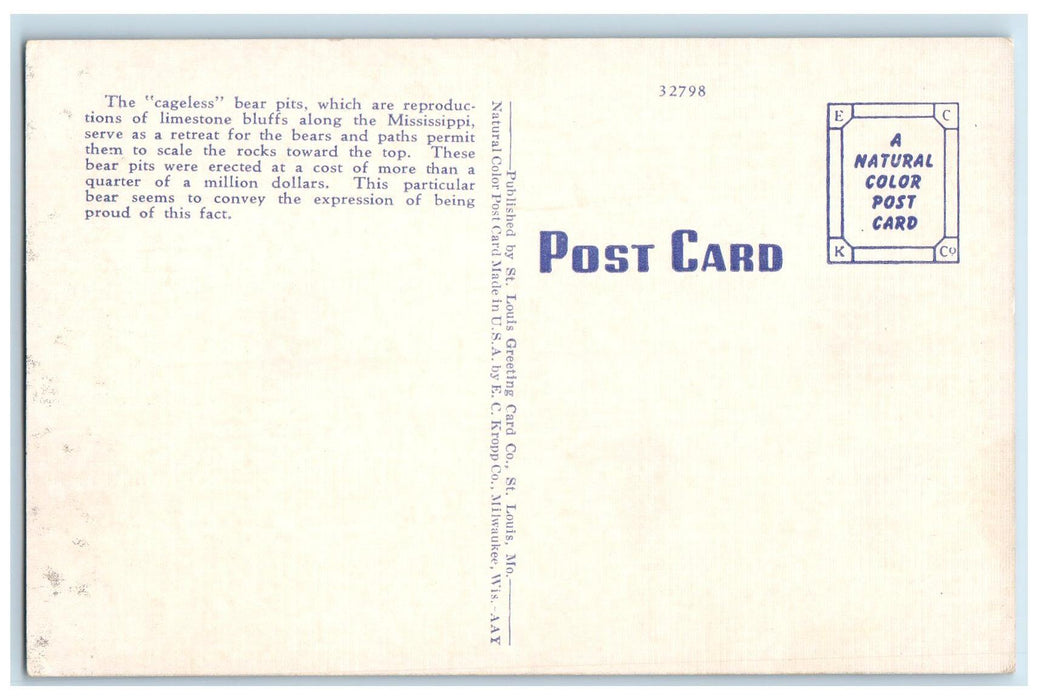 c1940's Polar Bear Pit Forest Park Zoo St. Louis Missouri MO Unposted Postcard