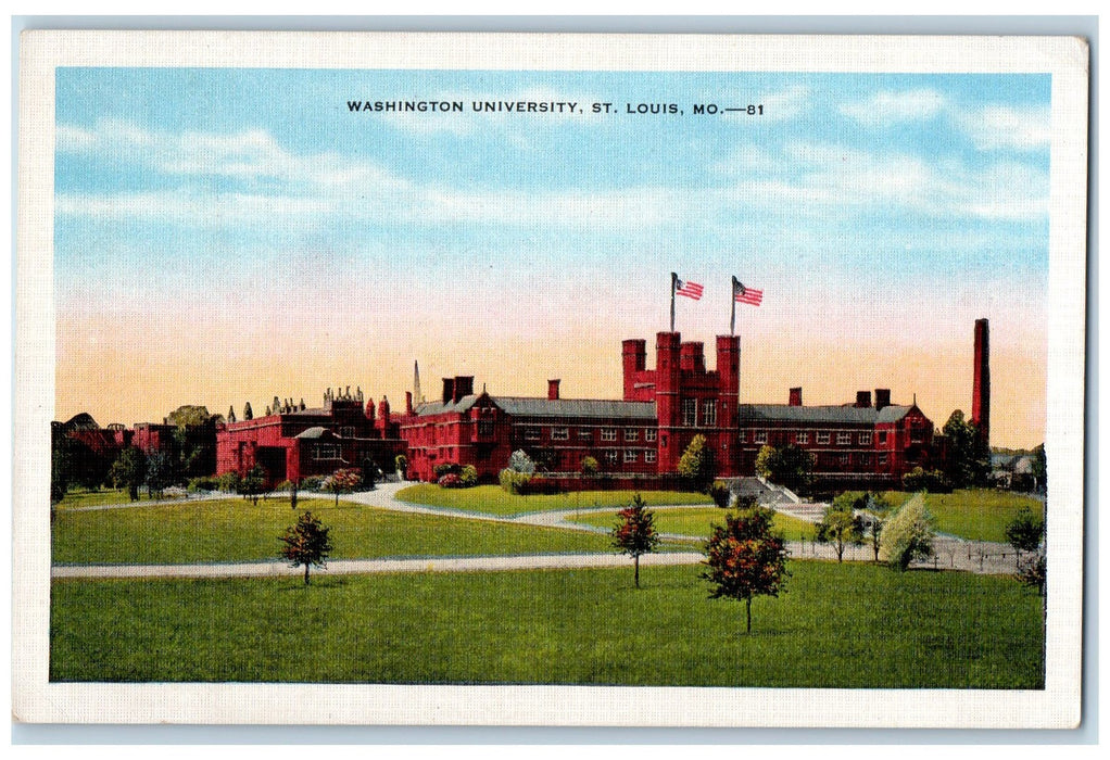 1941 Washington University Exterior St. Louis Missouri MO Posted Flags Postcard