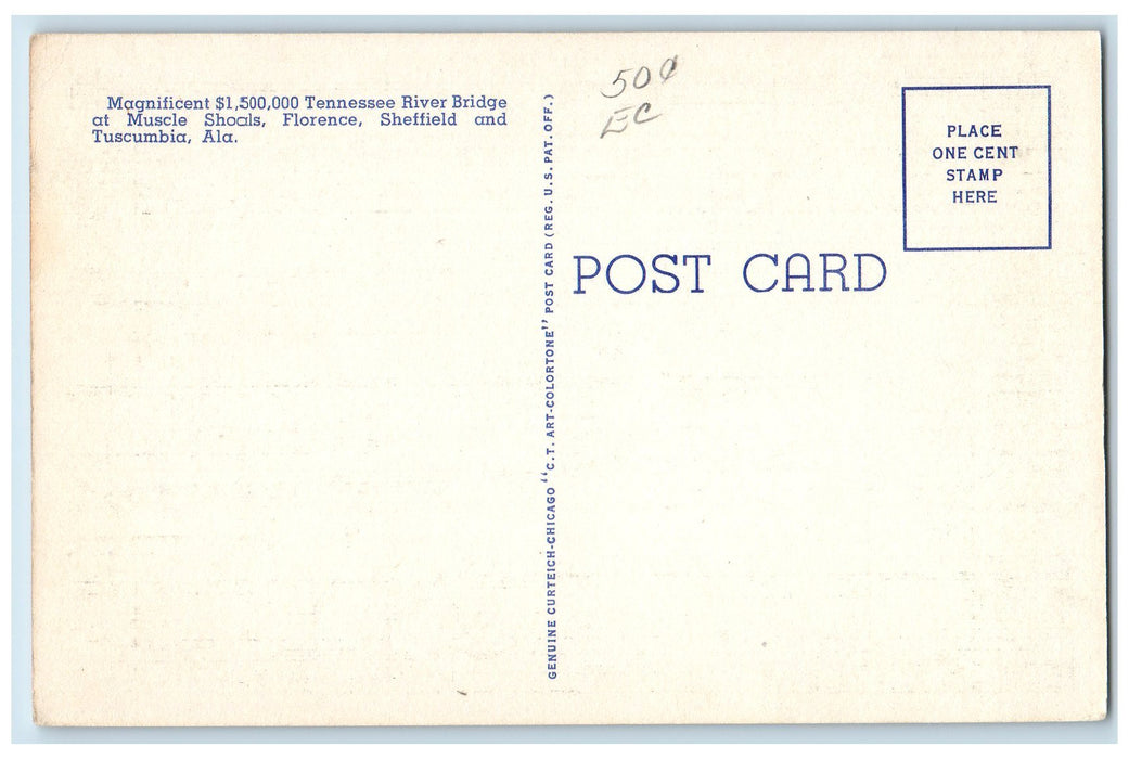 c1940's Tennessee River Bridge At Florence Sheffield Tuscumbia View AL Postcard