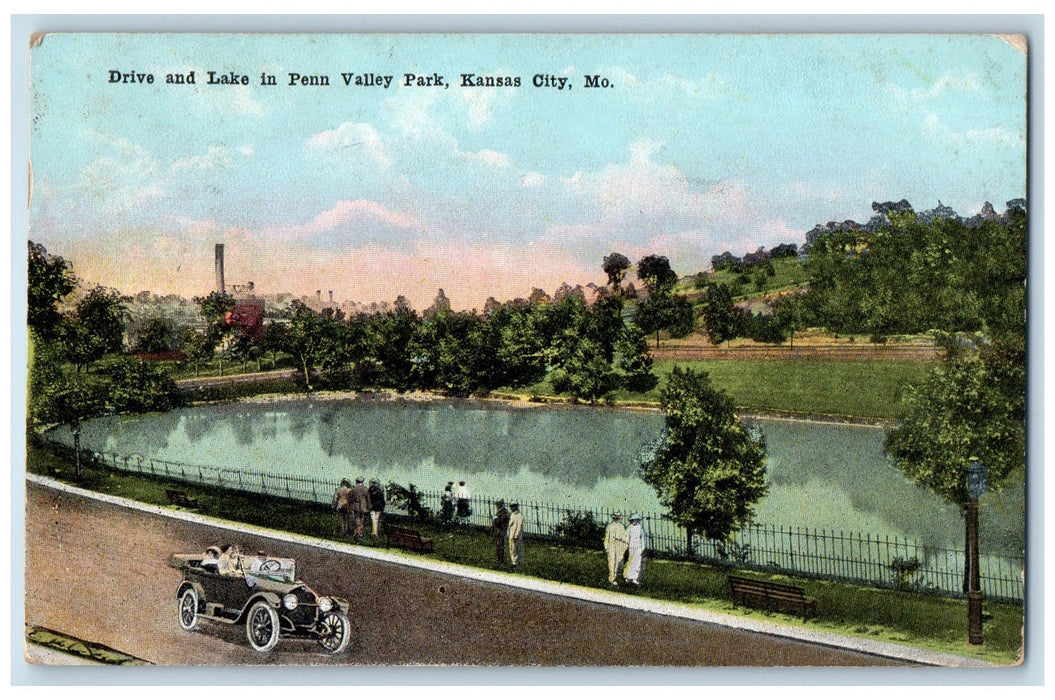 1920 Drive And Lake In Penn Valley Park Kansas City Missouri MO Posted Postcard